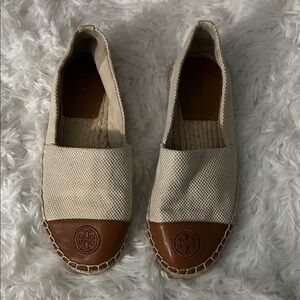 Tory Burch Cream and Brown Espadrilles